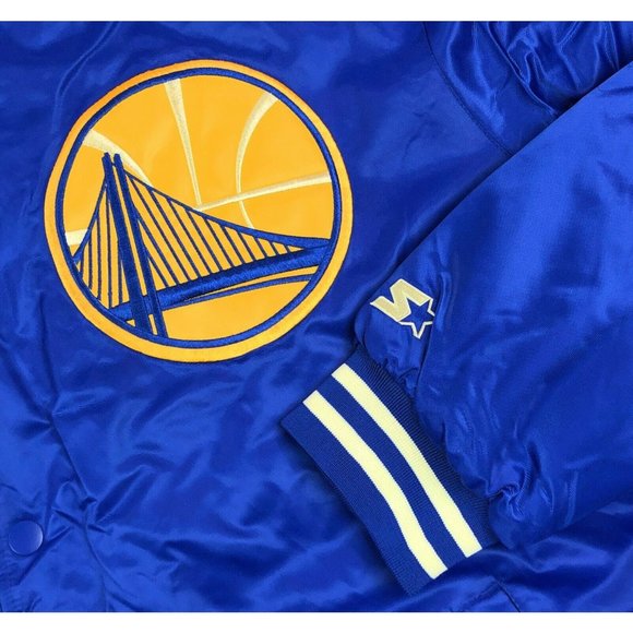 Golden State Warriors NBA Starter Legacy Mens 5XL Blue Satin Bomber Jacket Retro - Picture 2 of 12